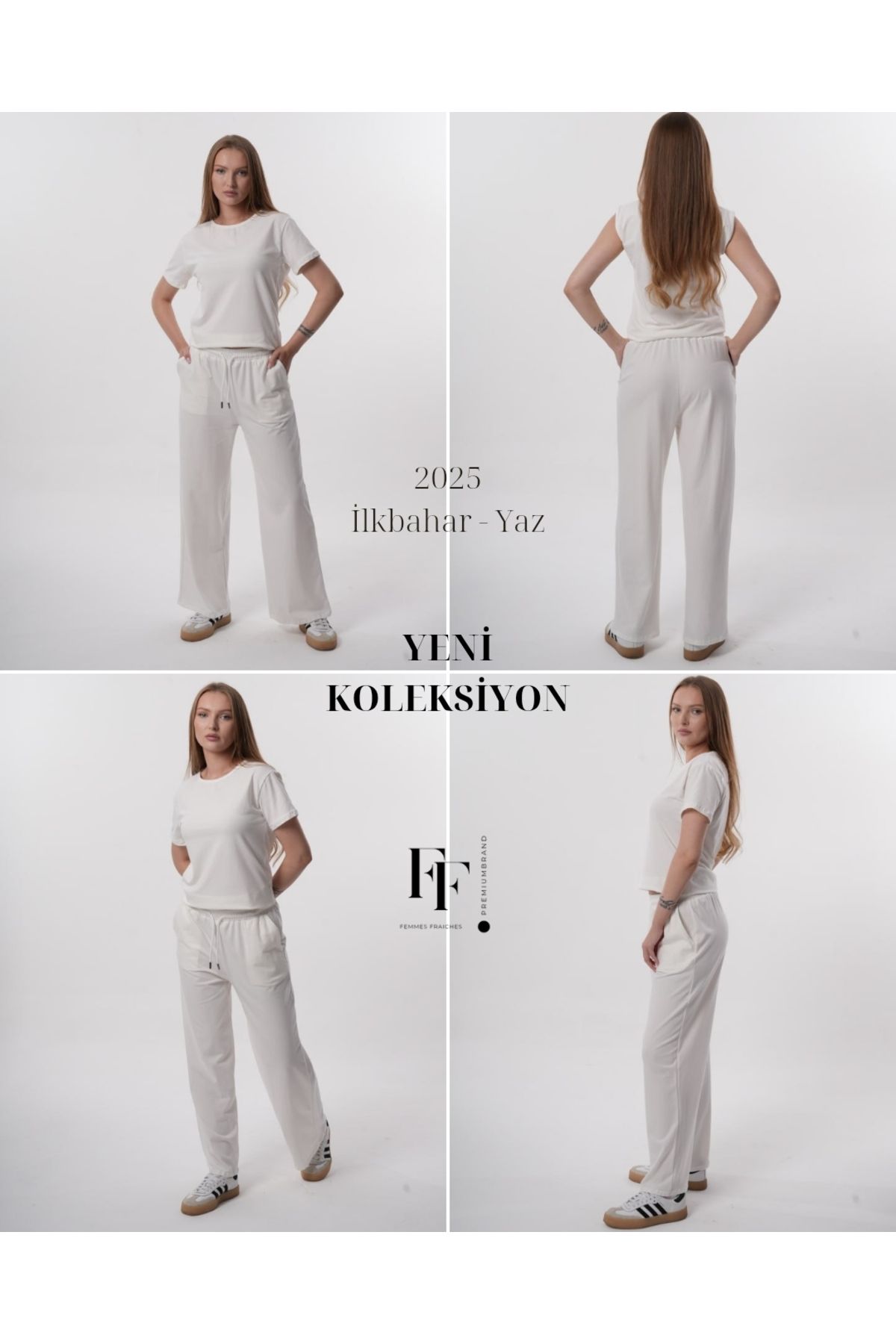 femmes fraiches Femmes Luna Beyaz Set ( Jogger Pantolon + Sıfır Kol T-shirt )