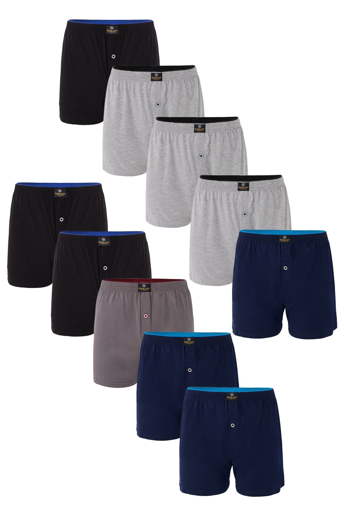 don joy Erkek 10'lu Pamuklu Penye Beli Lastikli Düğmeli Boxer