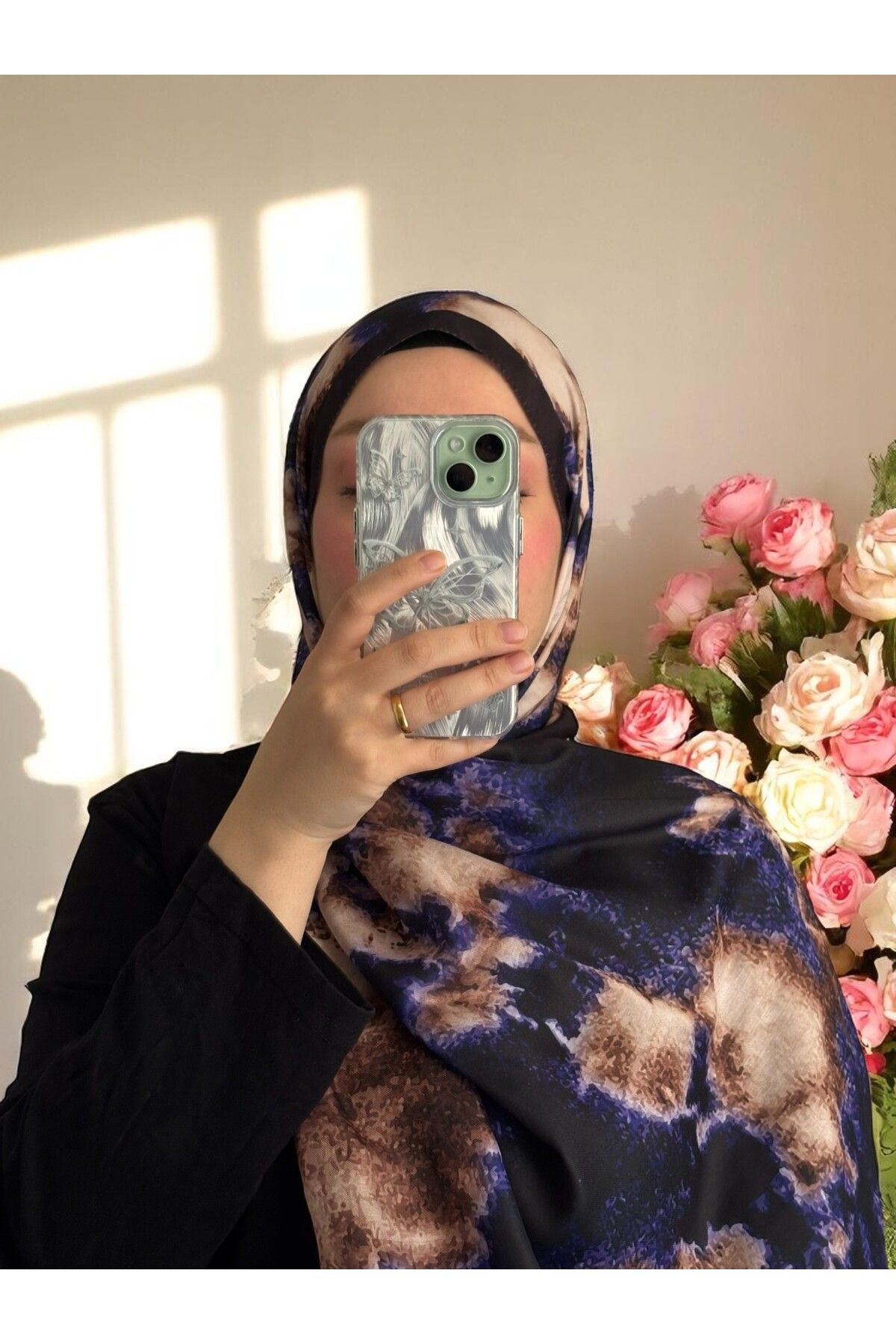 Lavena scarfs Bohem Serisi Bohem Desen Pamuklu Dijital Soft Şal - Siyah Ve Mor