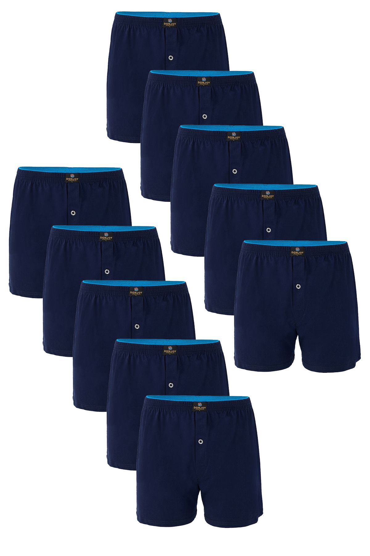 don joy Erkek 10'lu Pamuklu Penye Beli Lastikli Düğmeli Lacivert Boxer