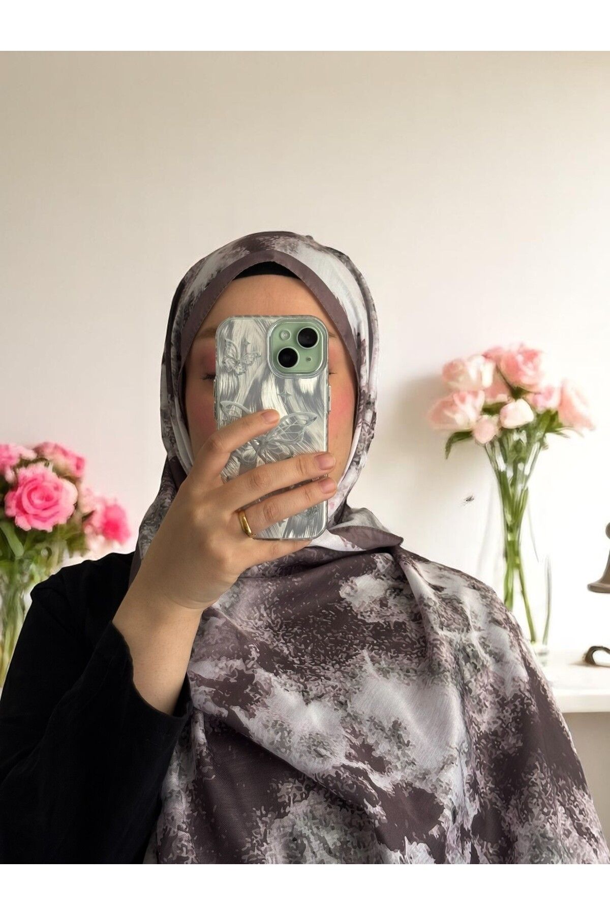 Lavena scarfs Bohem Serisi Bohem Desen Pamuklu Dijital Soft Şal - Gül Kurusu