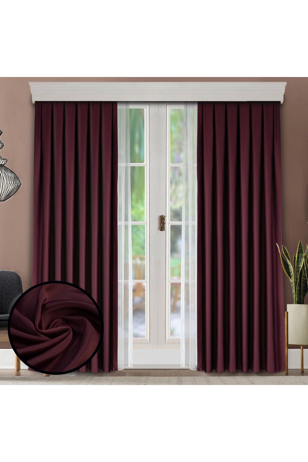 Caserta Home 1/2 Seyrek Pile Premium Blackout Işık Geçirmez Karartma Güneşlik Fon Perde V-32 Bordo