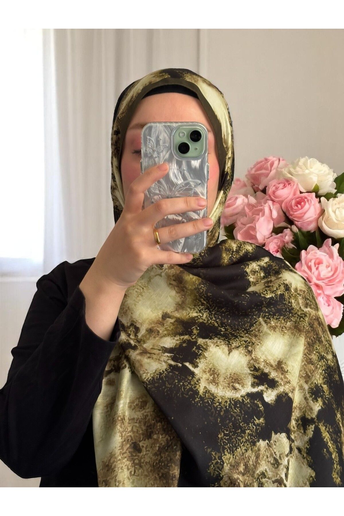 Lavena scarfs Bohem Serisi Bohem Desen Pamuklu Dijital Soft Şal - Haki