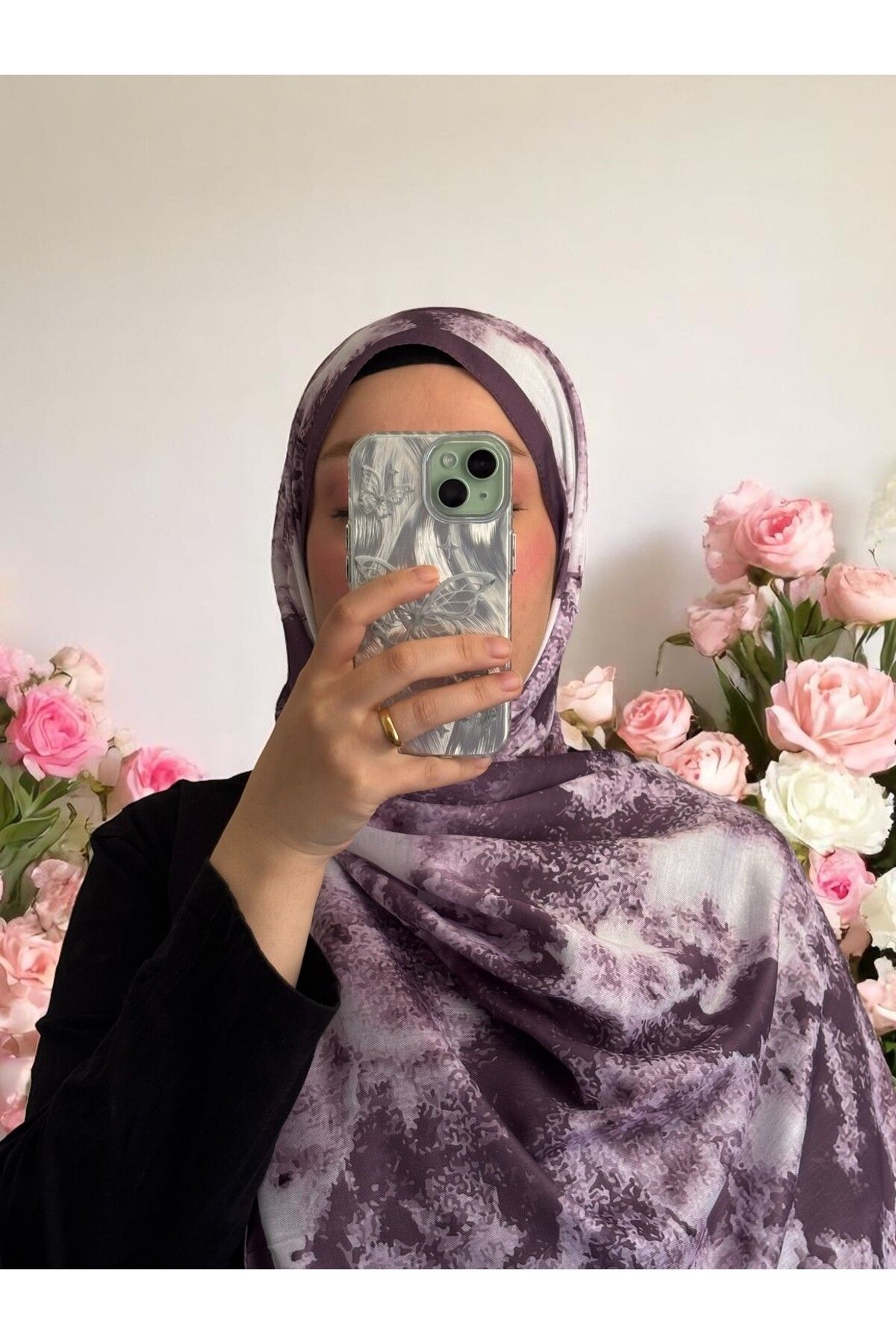 Lavena scarfs Bohem Serisi Bohem Desen Pamuklu Dijital Soft Şal - Mor