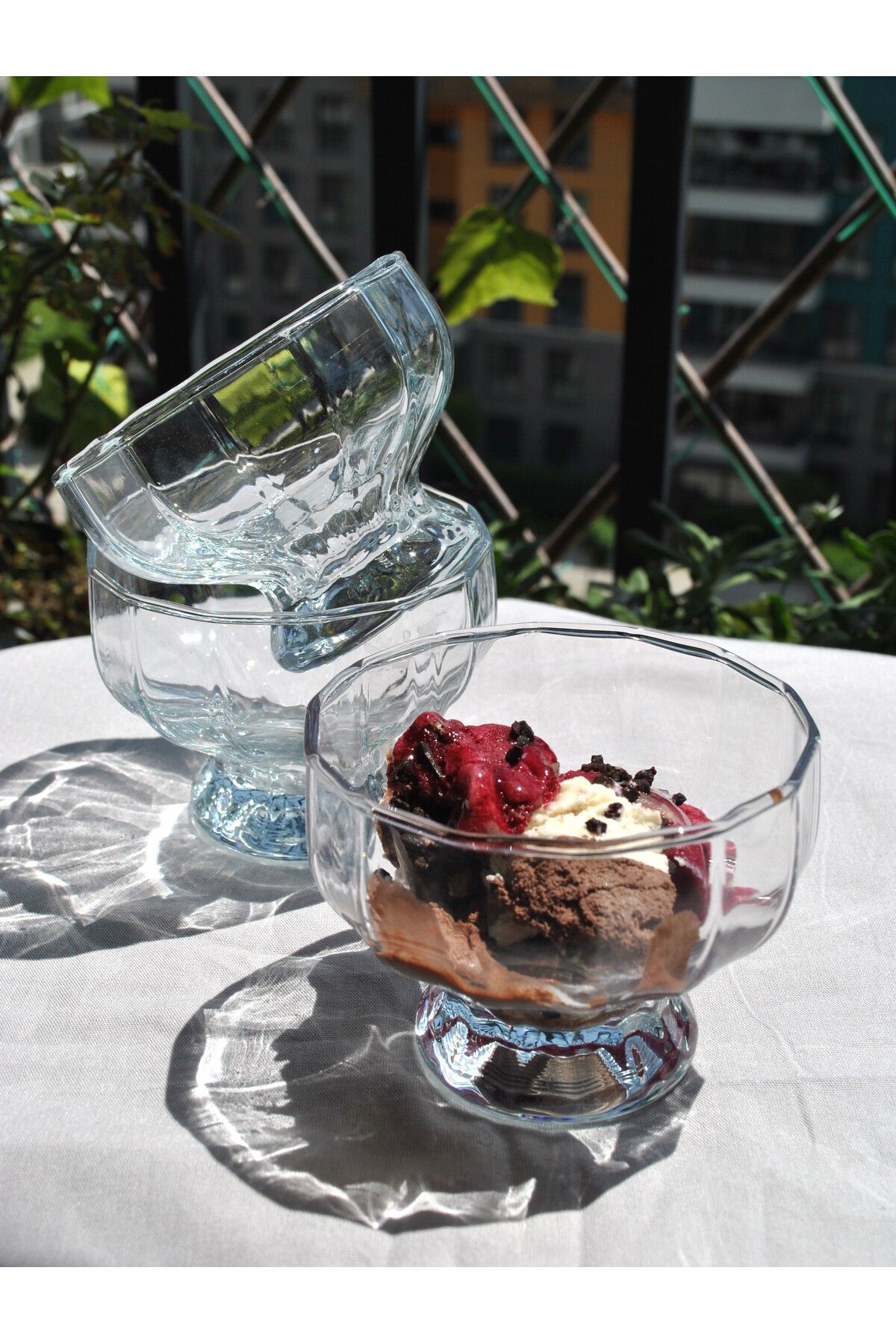 Qualitev 3'lü Cam Dondurma Kasesi Magnolya Puding Tatlı Çerezlik Ayaklı Kase Sunum Seti-225 Ml Jasmın