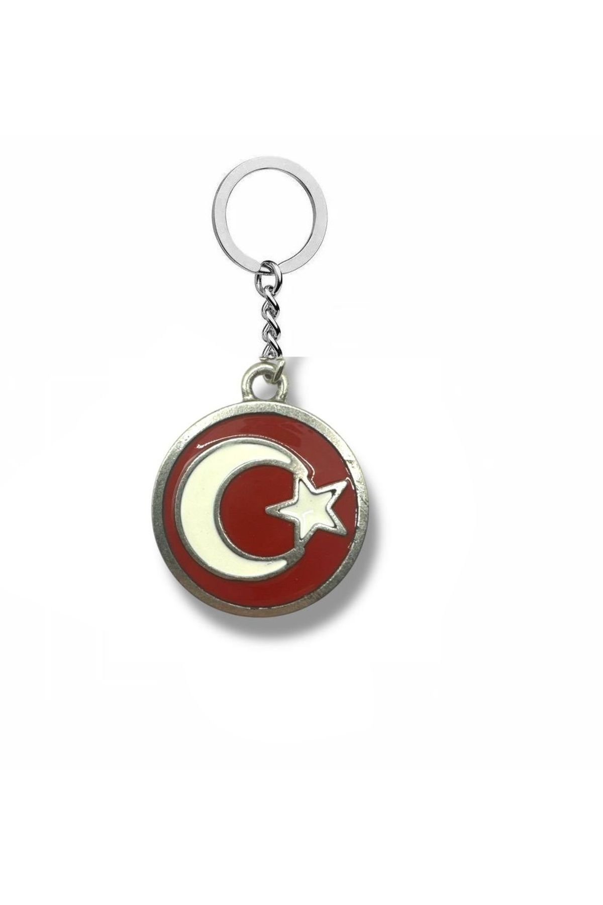Herşey Nota Kırmızı Zeminli Ay Yıldız Figürlü Gümüş Renk Metal Anahtarlık – Millî Ruhlu Parlak Tasarım