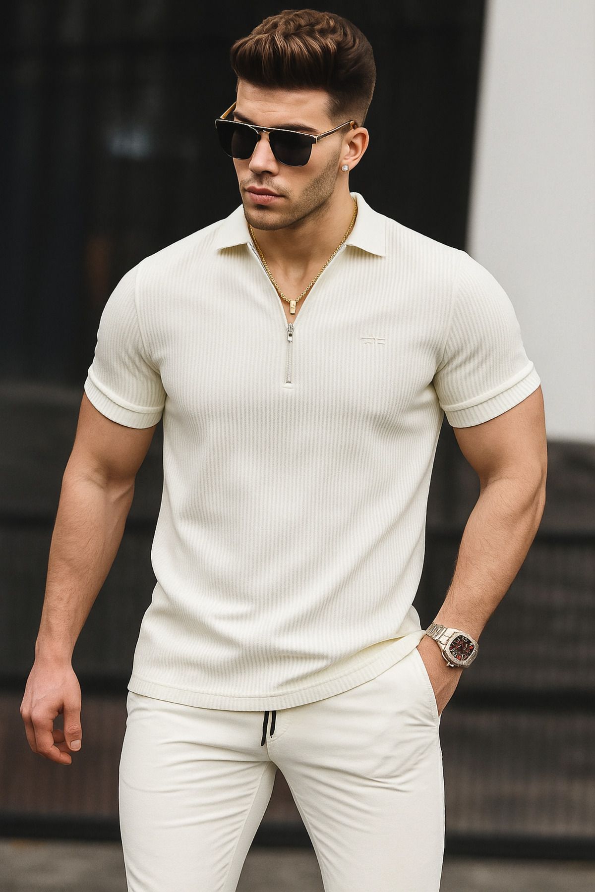 LC Waikiki Erkek Yarım Fermuar Polo Yaka Triko Tişört - Yazlık Slim Fit