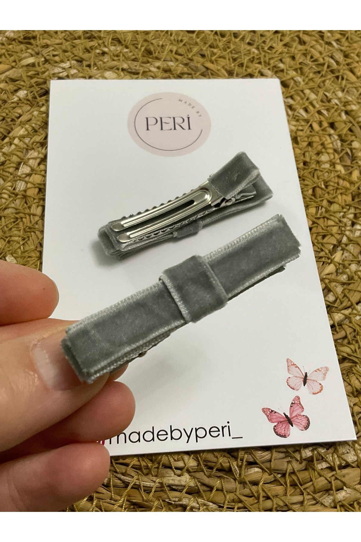 MADE BY PERİ Somon renk kadife fiyonklu toka