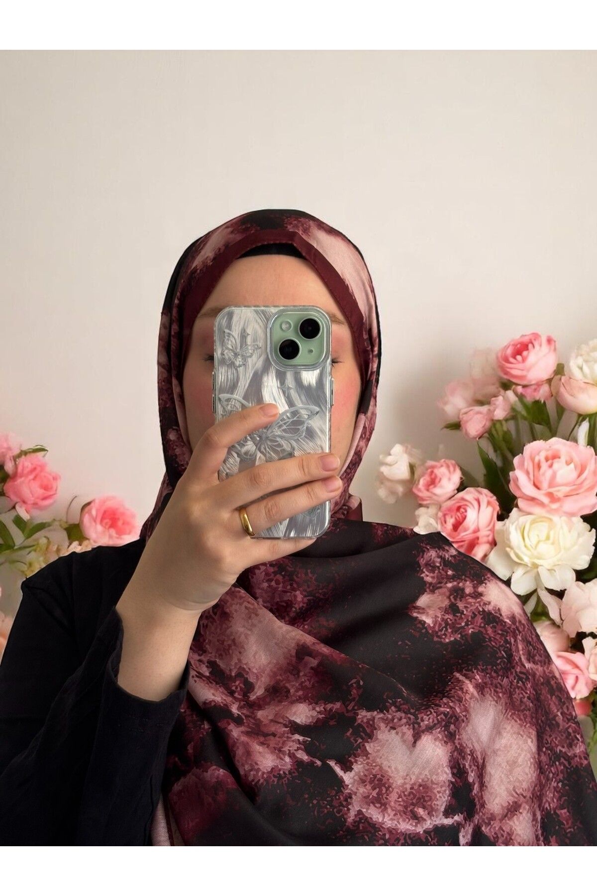 Lavena scarfs Bohem Serisi Bohem Desen Pamuklu Dijital Soft Şal - Bordo
