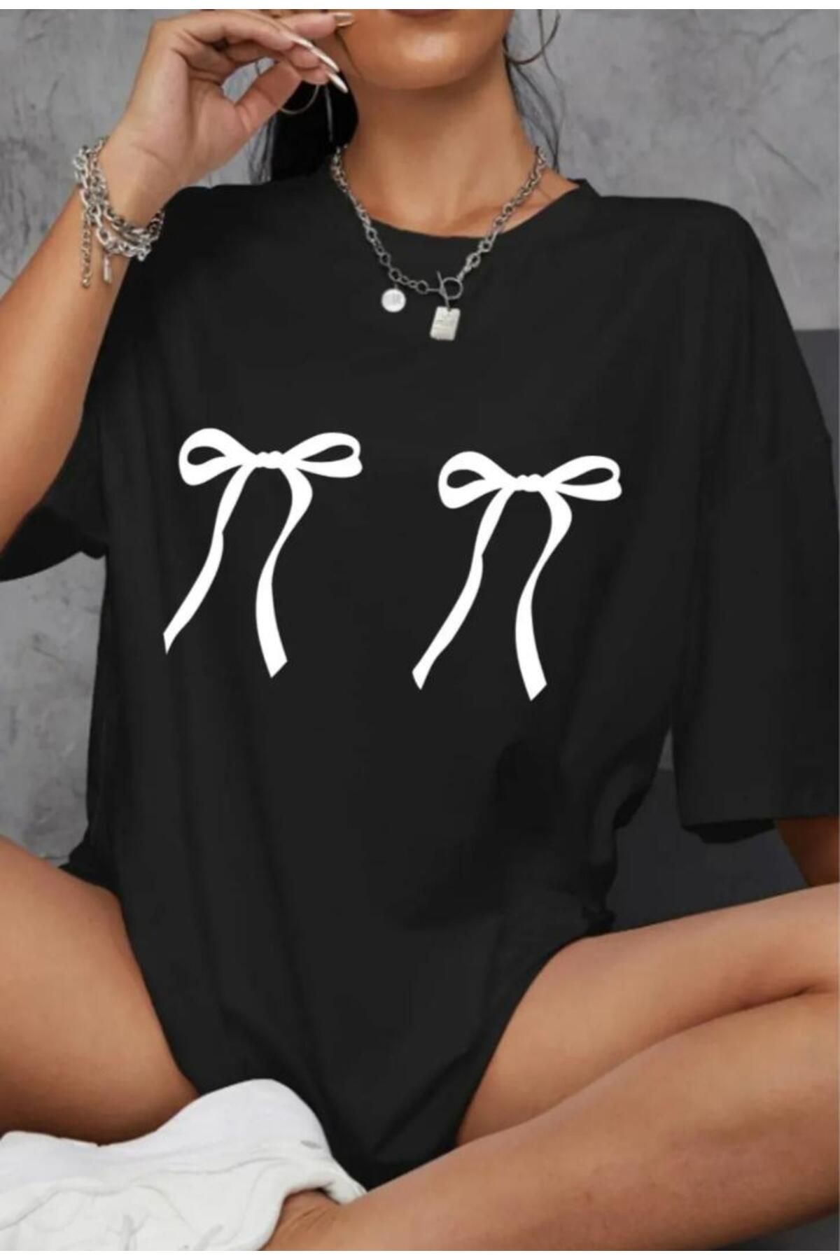 Framgan Unisex Erkek/Kadın KURDELE Renkli Özel Baskılı Oversize Pamuklu Bisiklet Yaka T-Shirt Tişört
