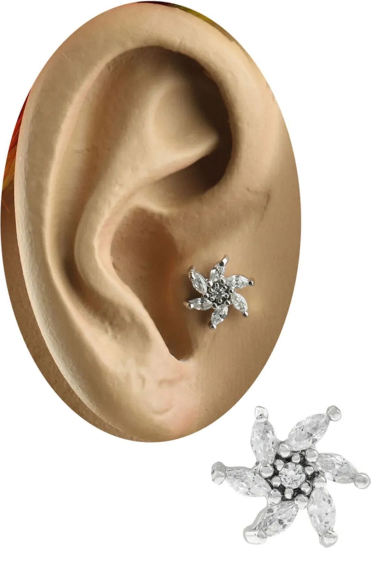 Cadının Dükkanı Zirkon Taşlı Yıldız Çiçek Tragus-Helix-Kıkırdak Piercing