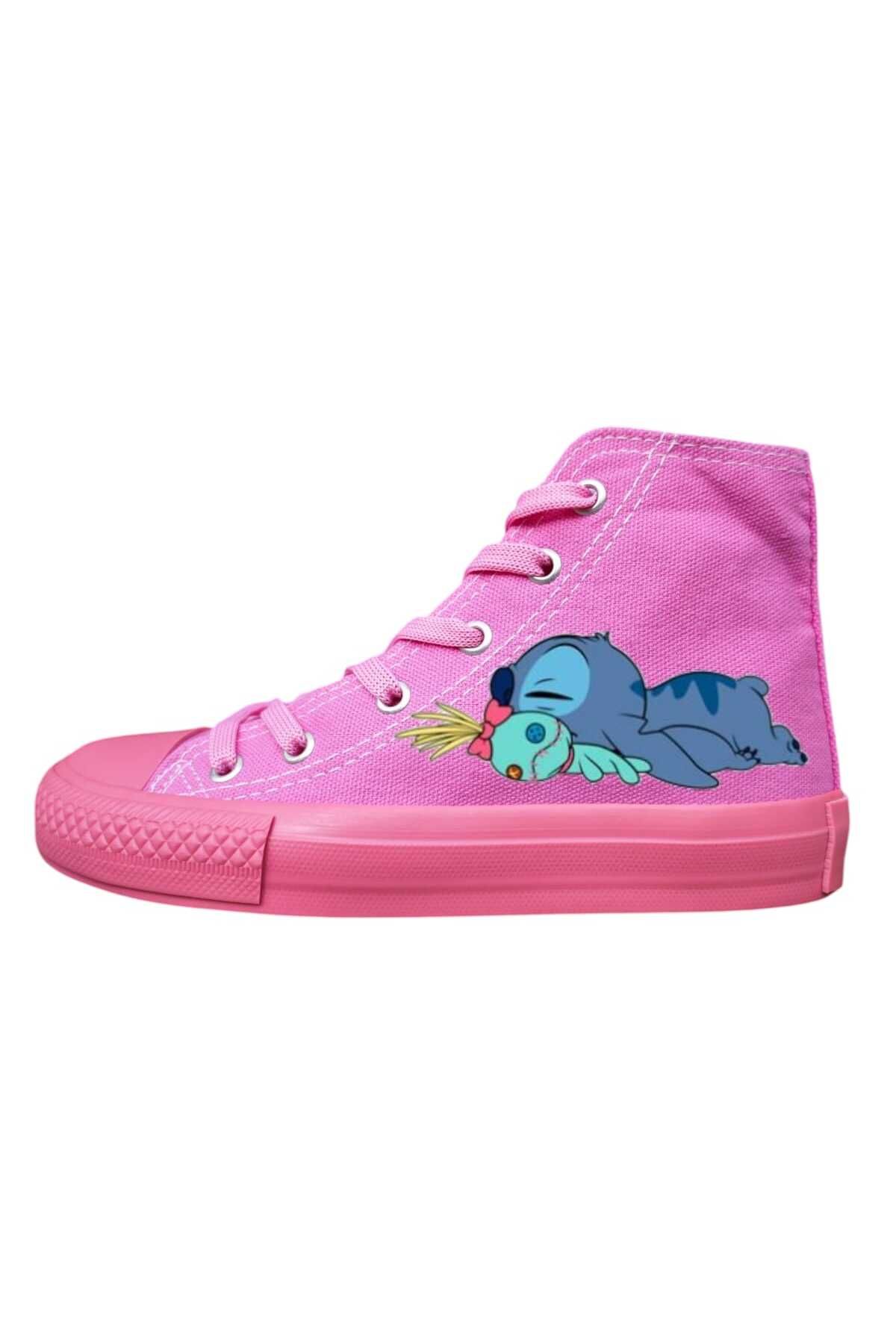 bhk desing Uyuyan liloli baskılı pembe taban kız çocuk spor ayakkabı sneaker