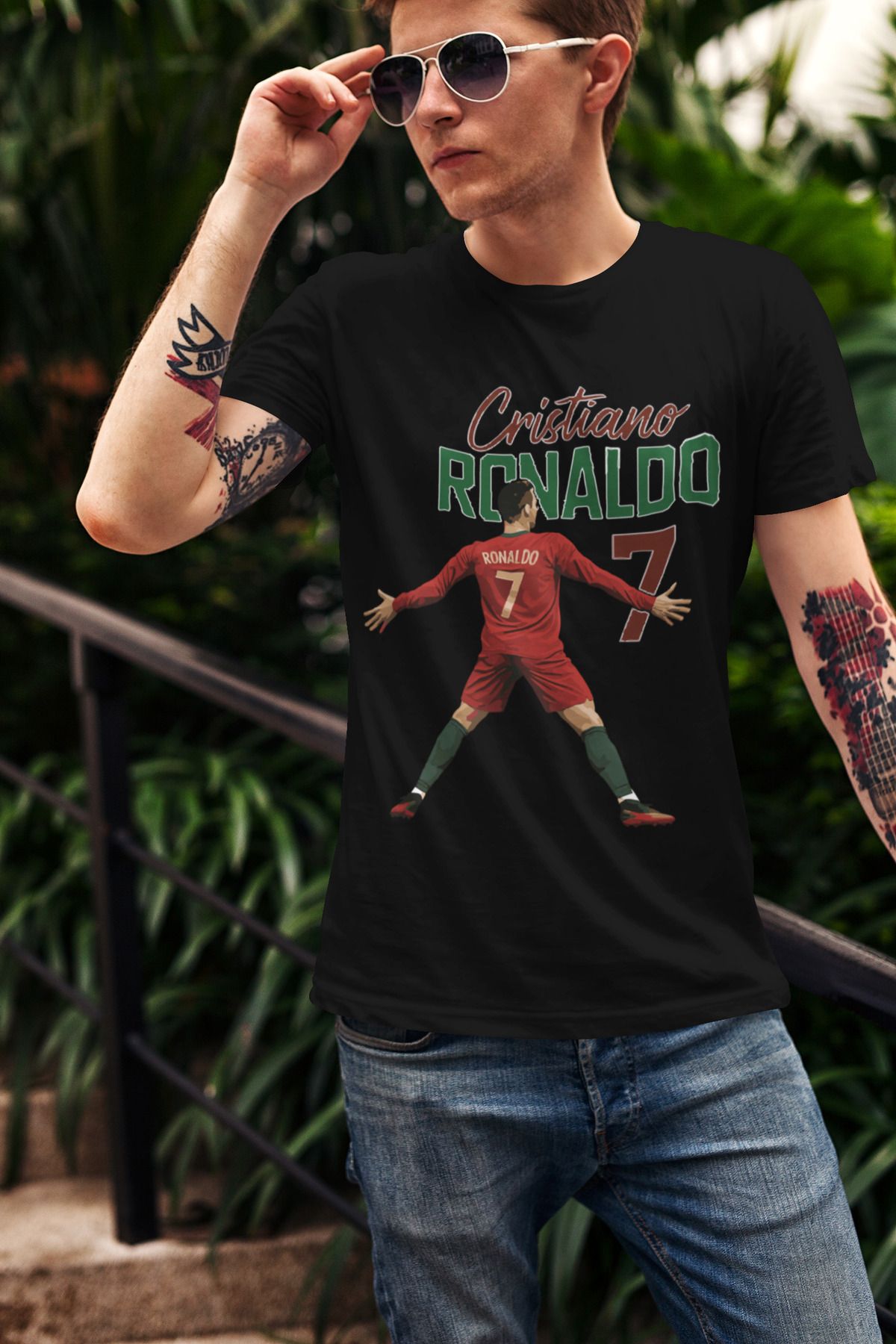 Biy Store Cristiano Ronaldo efsane karikatür futbol forma baskılı unisex kısa kollu erkek tişört kadın t-shirt