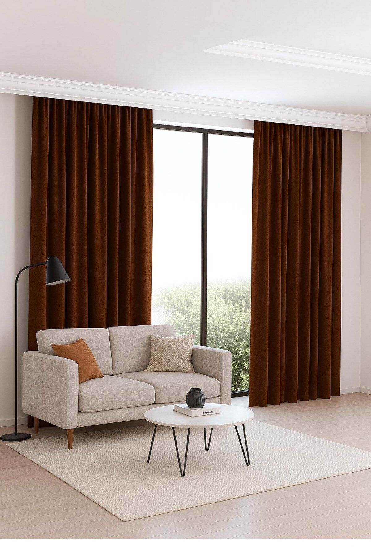 HZR Düz Renk Fon Perde 2 Parça 145cm x 245cm