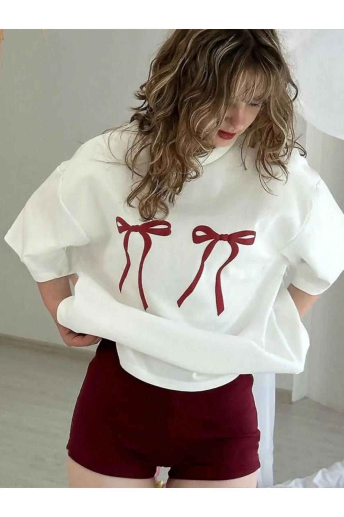 Framgan Unisex Erkek/Kadın KURDELE Renkli Özel Baskılı Oversize Pamuklu Bisiklet Yaka T-Shirt Tişört