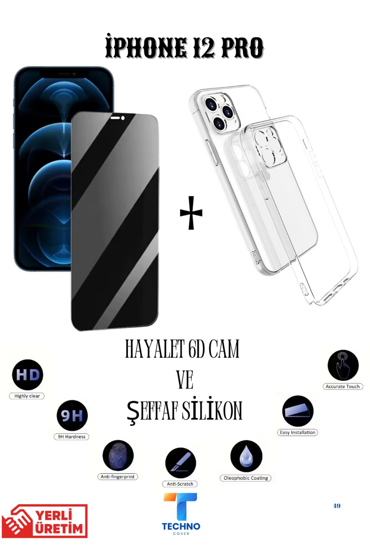 tcover İphone 12 Pro Hayalet Ekran Koruyucu ve Şeffaf Kılıf 2li Avantajlı Paket