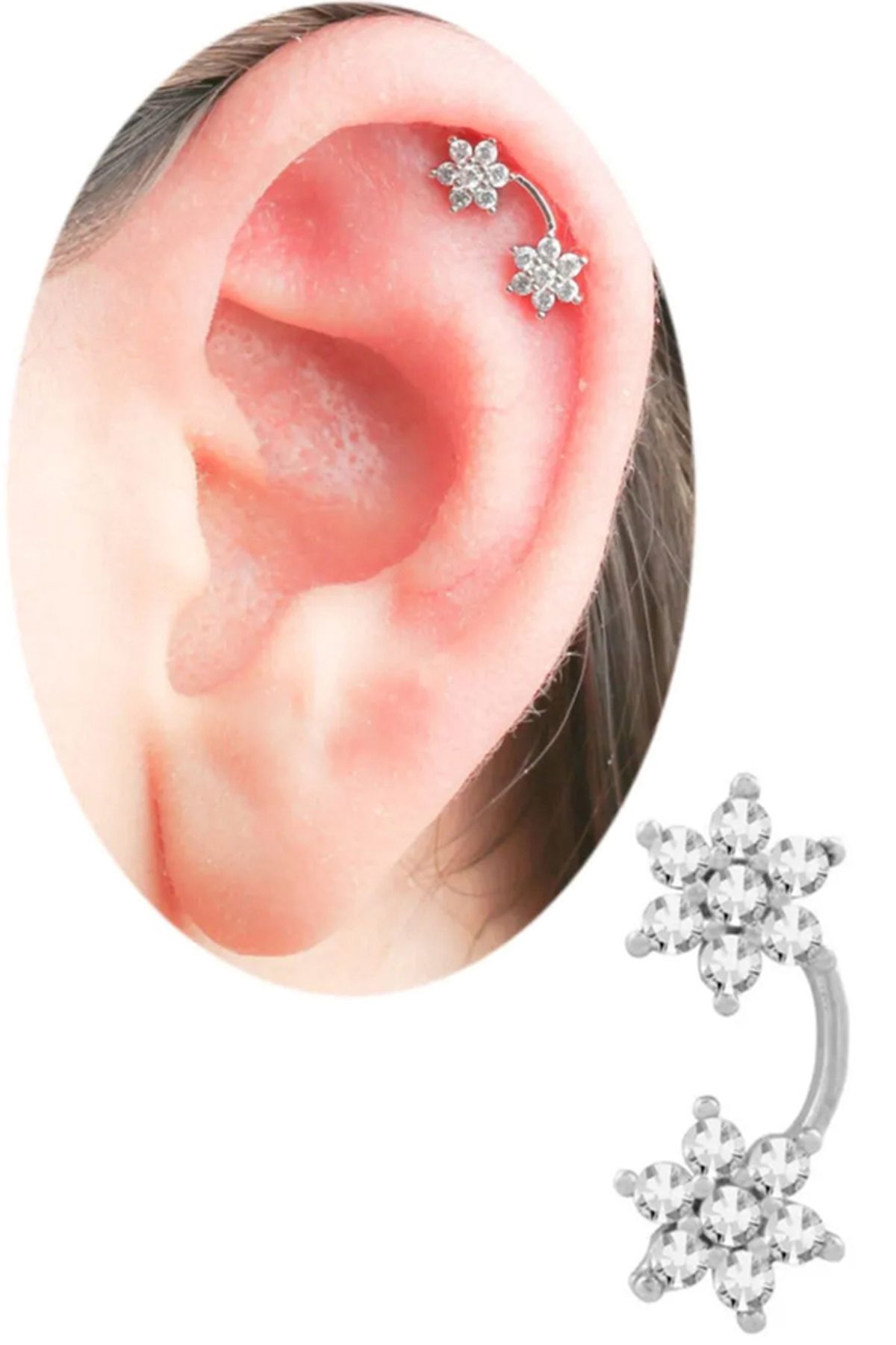Cadının Dükkanı Zirkon Taşlı Çiçek Helix-Kıkırdak Piercing
