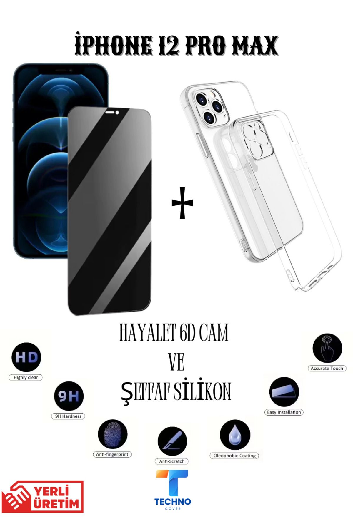 tcover İphone 12 Pro Max Hayalet Ekran Koruyucu ve Şeffaf Kılıf 2li Avantajlı Paket