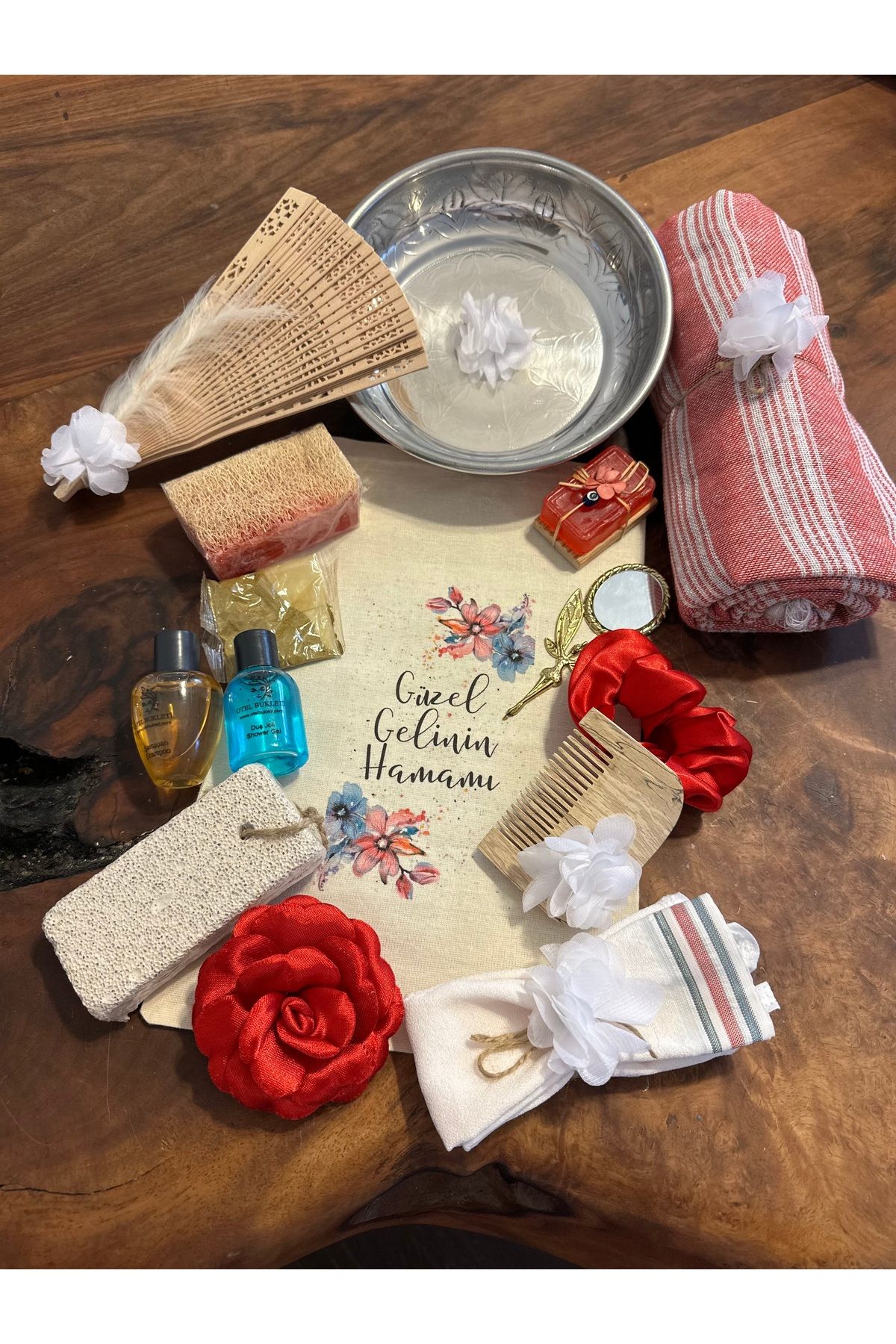 FollowForDesign Gelin Hamamı Seti, Ultra Bride Set, Kırmızı Hamam Seti, Kırmızı Peştamal