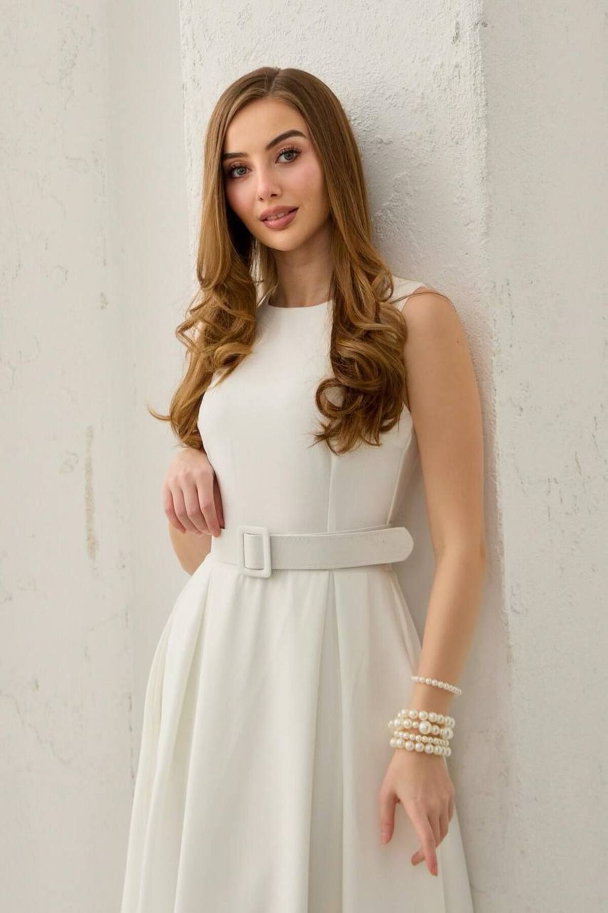 Castivo Fashion Belden Kemerli A Kesim Midi Elbise
