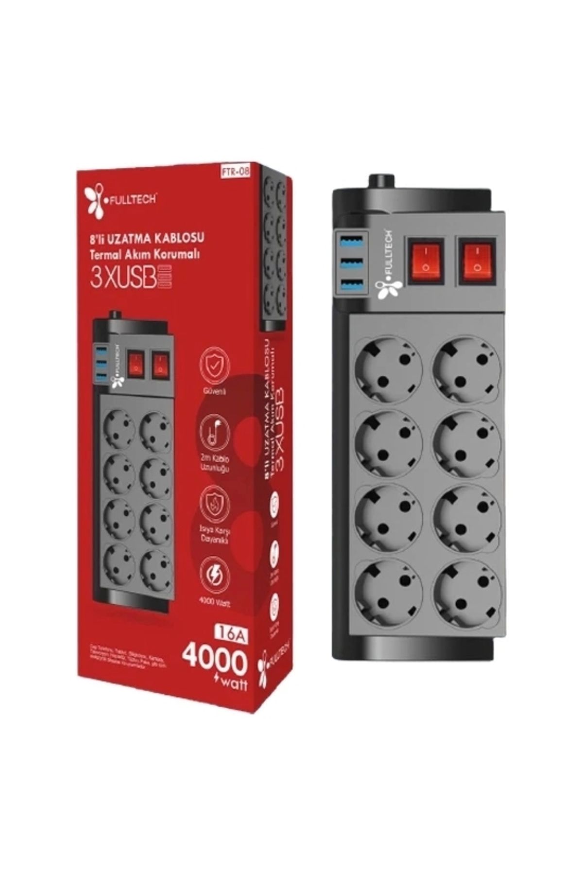 Generic Ftr-08 8’li Termal Akım Korumalı Priz