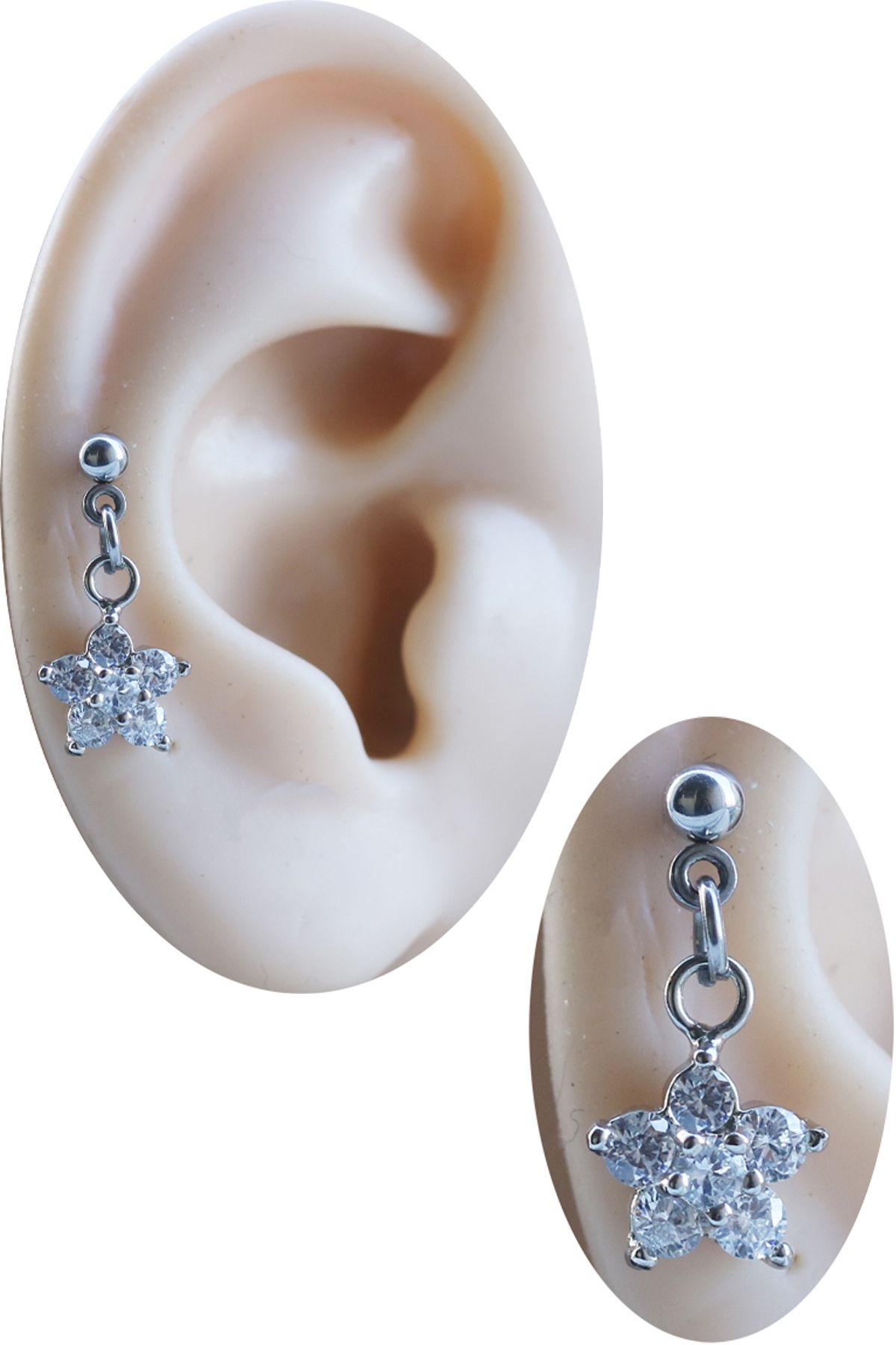 Cadının Dükkanı Zirkon Taşlı Çiçek Helix-Kıkırdak Piercing