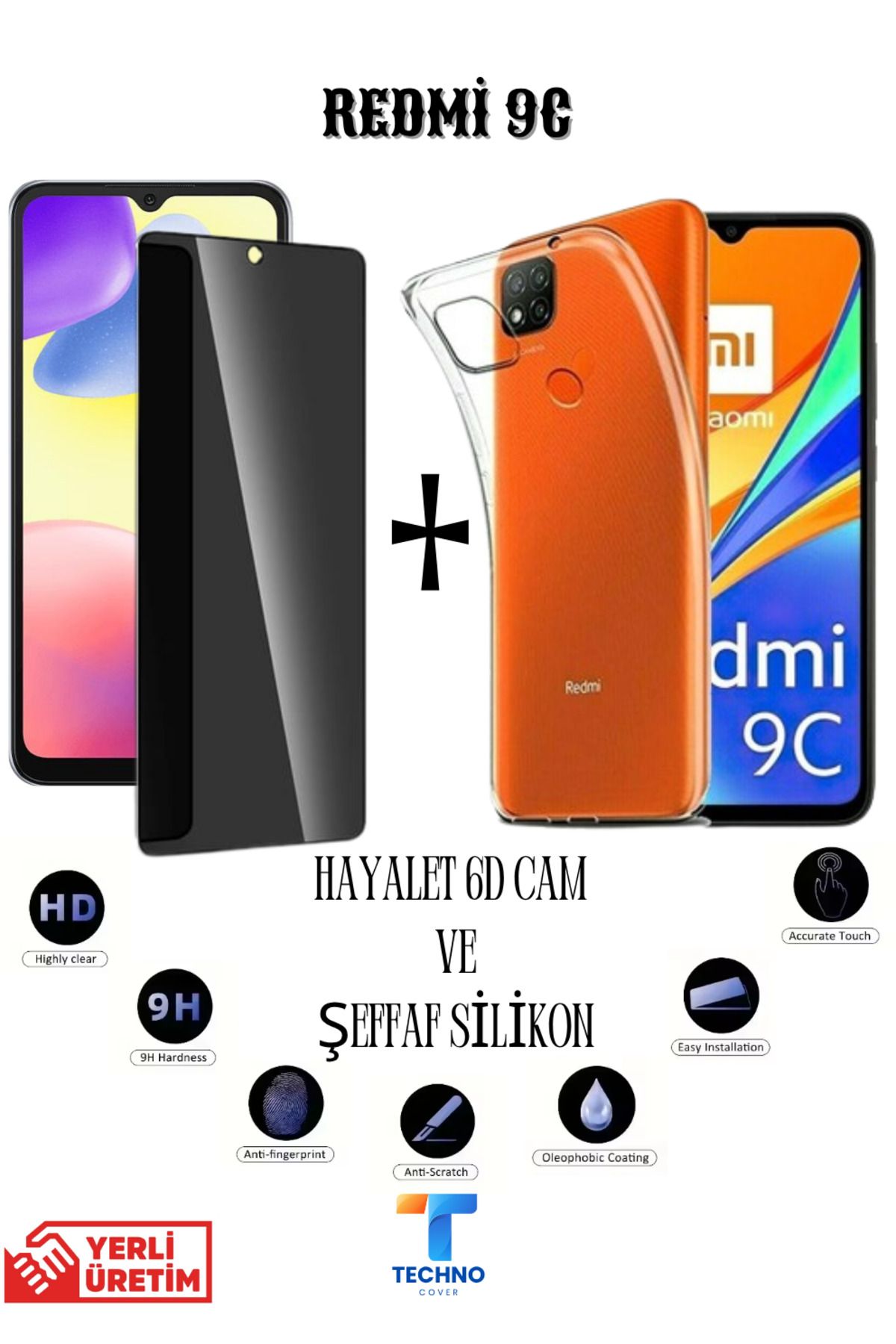 tcover Redmi 9C Hayalet Ekran Koruyucu ve Şeffaf Kılıf 2li Avantajlı Paket