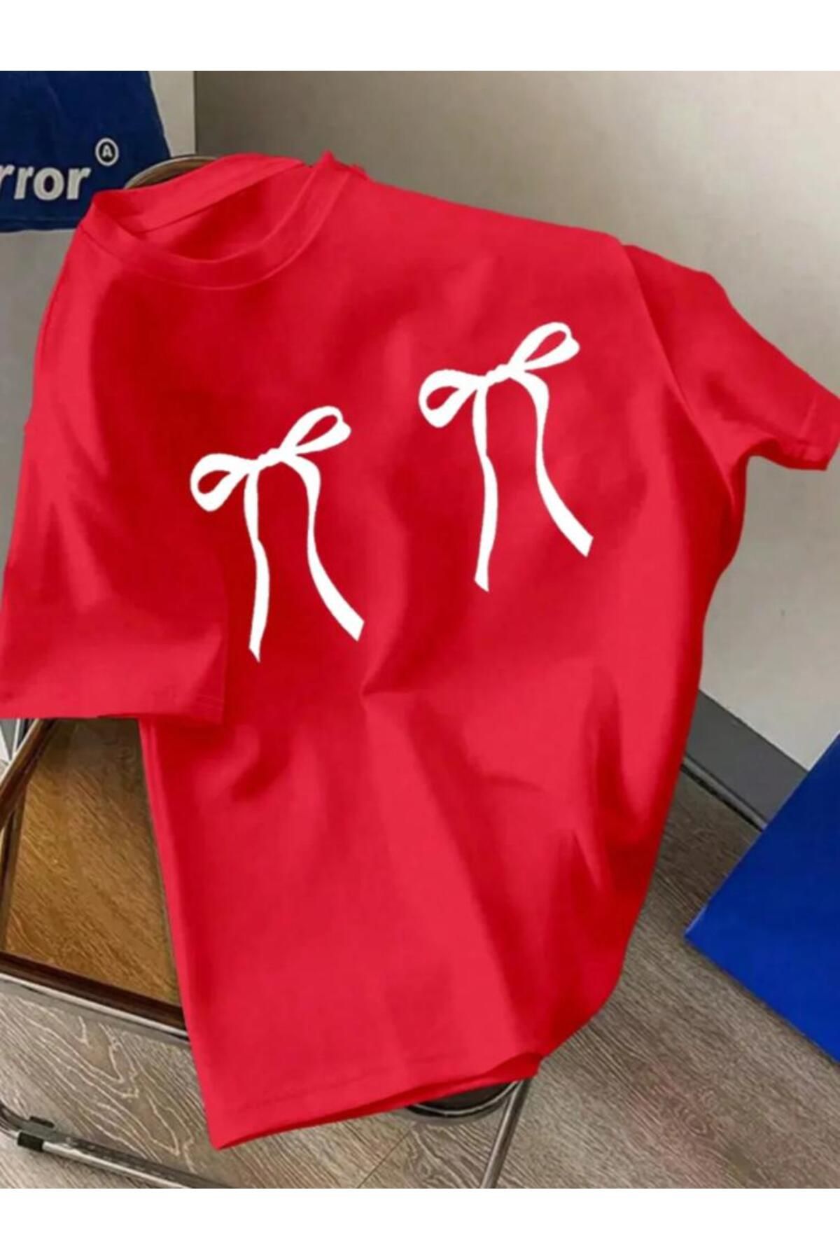 Framgan Unisex Erkek/Kadın KURDELE Renkli Özel Baskılı Oversize Pamuklu Bisiklet Yaka T-Shirt Tişört