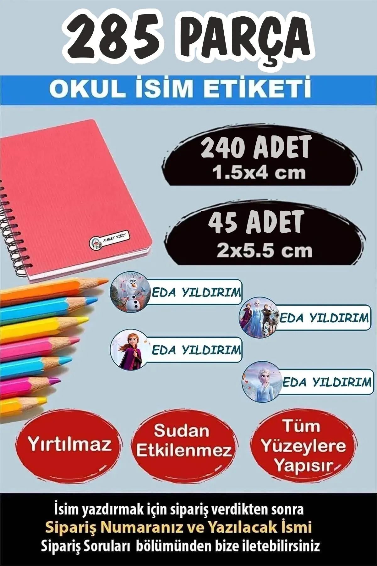 KT Decor Okul Kalem Defter Etiketi Karlar Kraliçesi İsimli Etiket 4 Figür 285 Adet