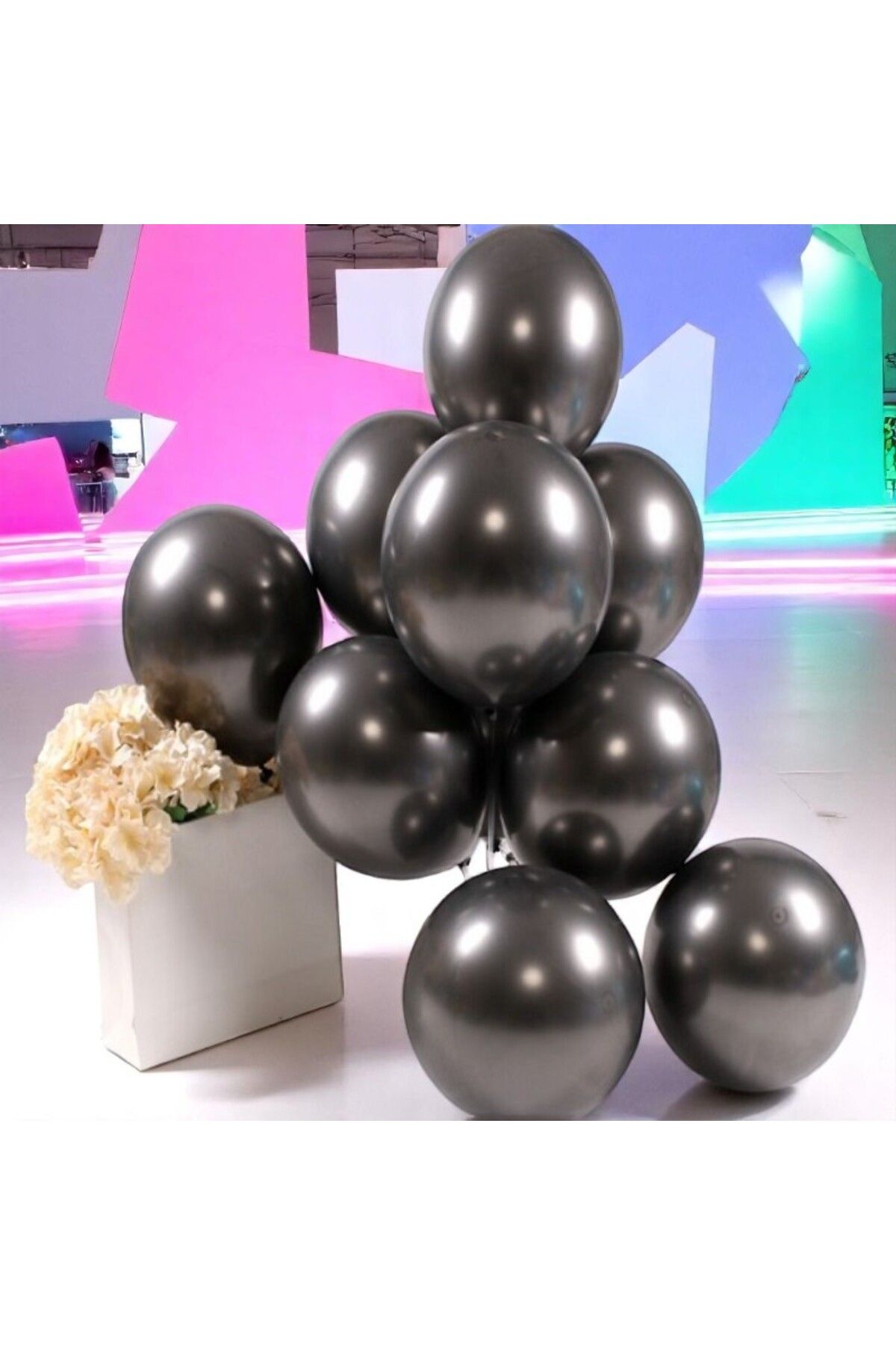 Kuzey ULTRA YÜKSEK KALİTE 50ADET SİYAH KROM BALON AYNALI BALON PARLAK BALON METALİK BALON KROM SİYAH BALON