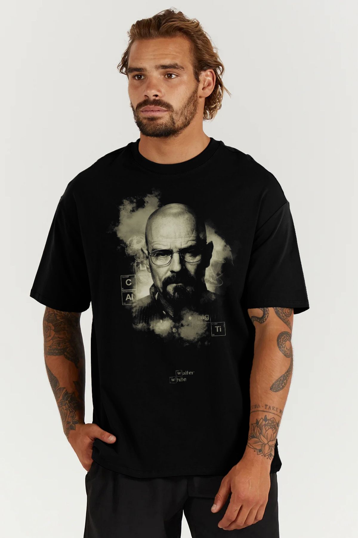 MODA Breaking Bad Walter White Heisenberg Baskılı Oversize Kalıp Siyah Geniş Bol Kesim Erkek Tişört
