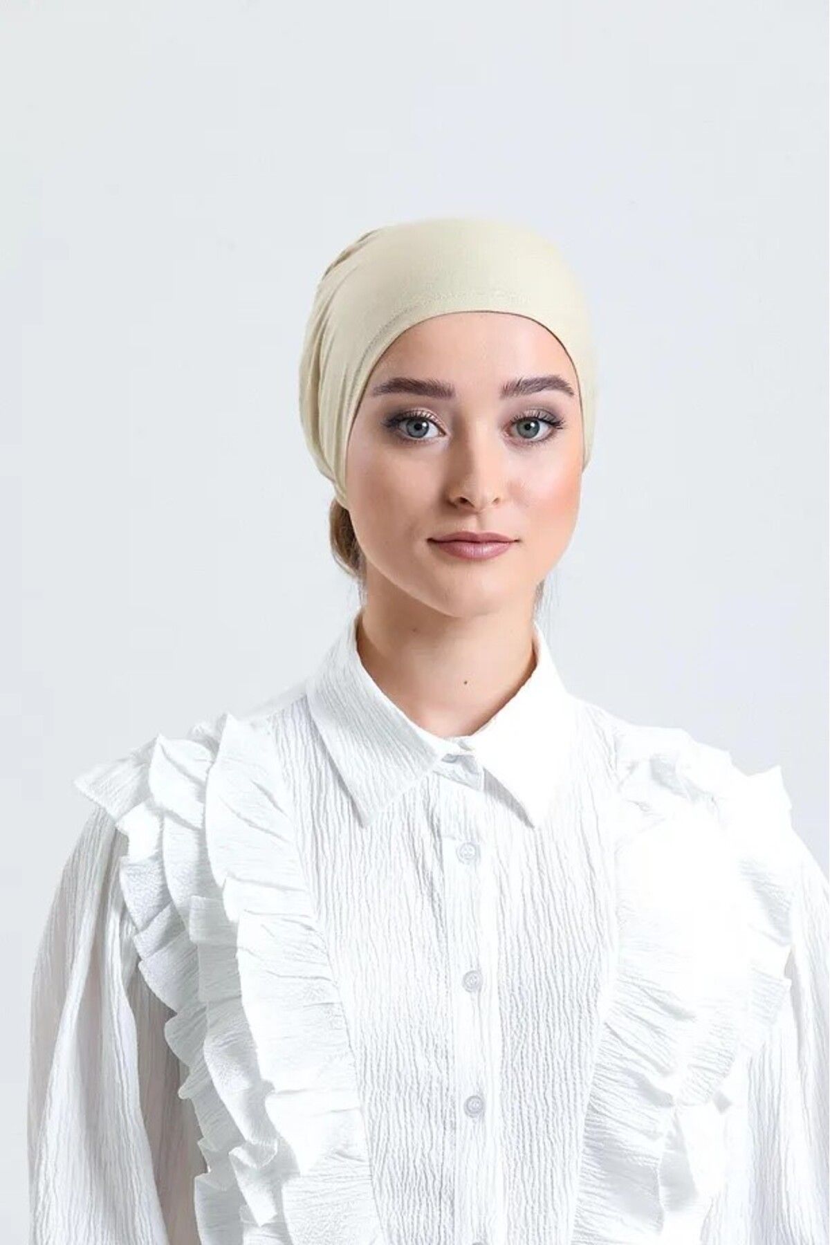 LA SEFA Kadın Pratik Dikişsiz Bağcıklı Tesettür Penye Bone-Bej