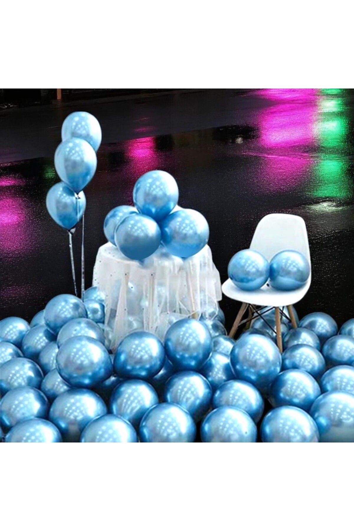 Kuzey ULTRA YÜKSEK KALİTE 50 ADET AÇIK MAVİ KROM BALON AYNALI PARLAK METALİK BALON KROM KOYU AÇIK BALON