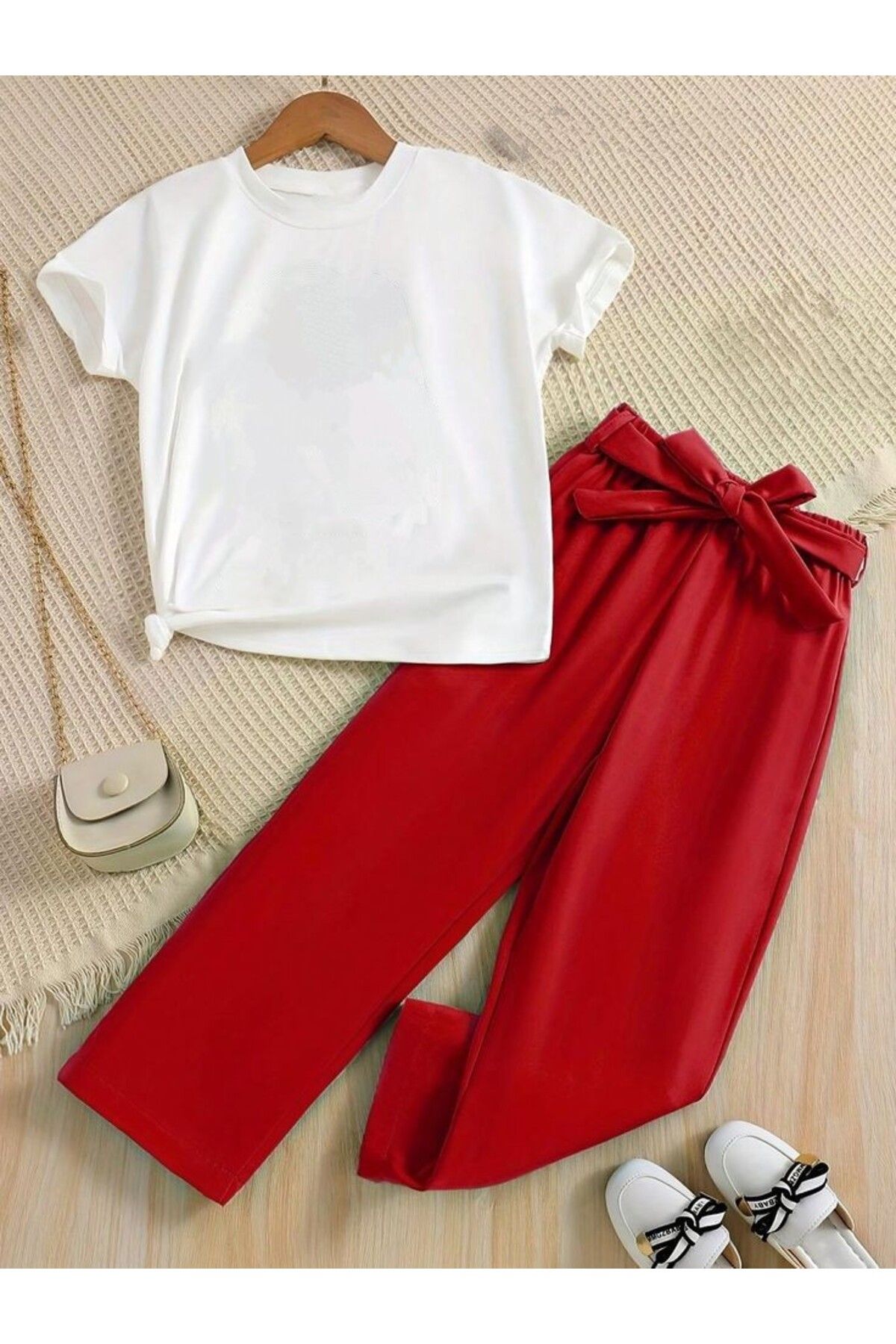 shop Kız çocuk kırmızı kombin pantolon ve tişört