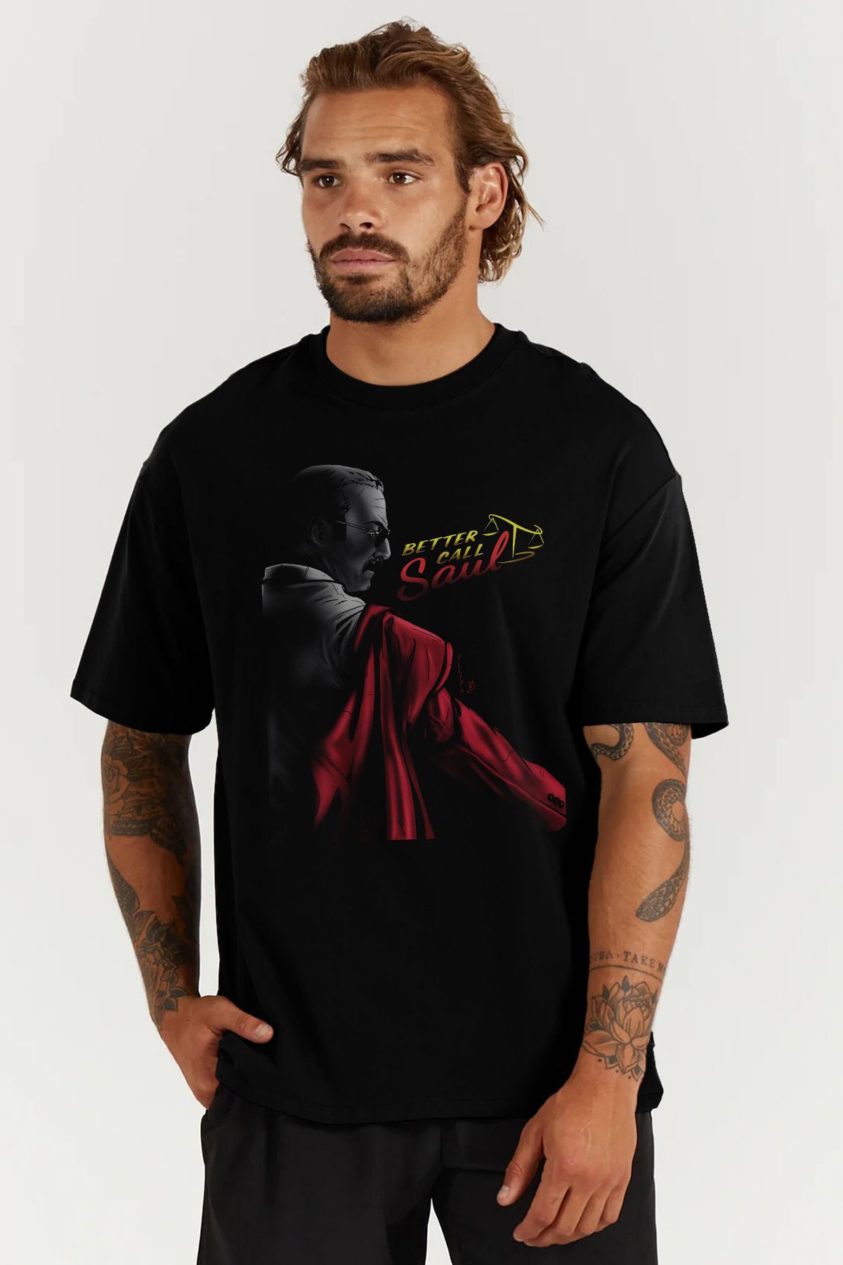 MODA Better Call Soul Breaking Bad Soul Goodman Baskılı Oversize Kalıp Siyah Geniş Bol Kesim Erkek Tişört