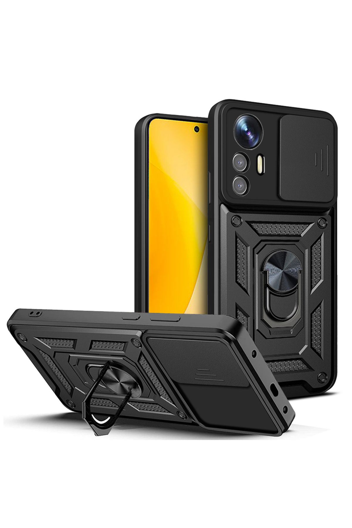 Başkenttekno Xiaomi Mi 12 Lite Kılıf Magnetik Standlı Kamera Korumalı Sürgülü Vega Kapak
