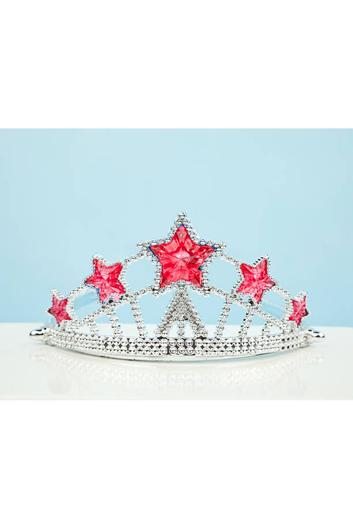 MR RZN STORE Kırmızı Yıldız Taşlı Plastik Elsa Tacı Çocuk Boy