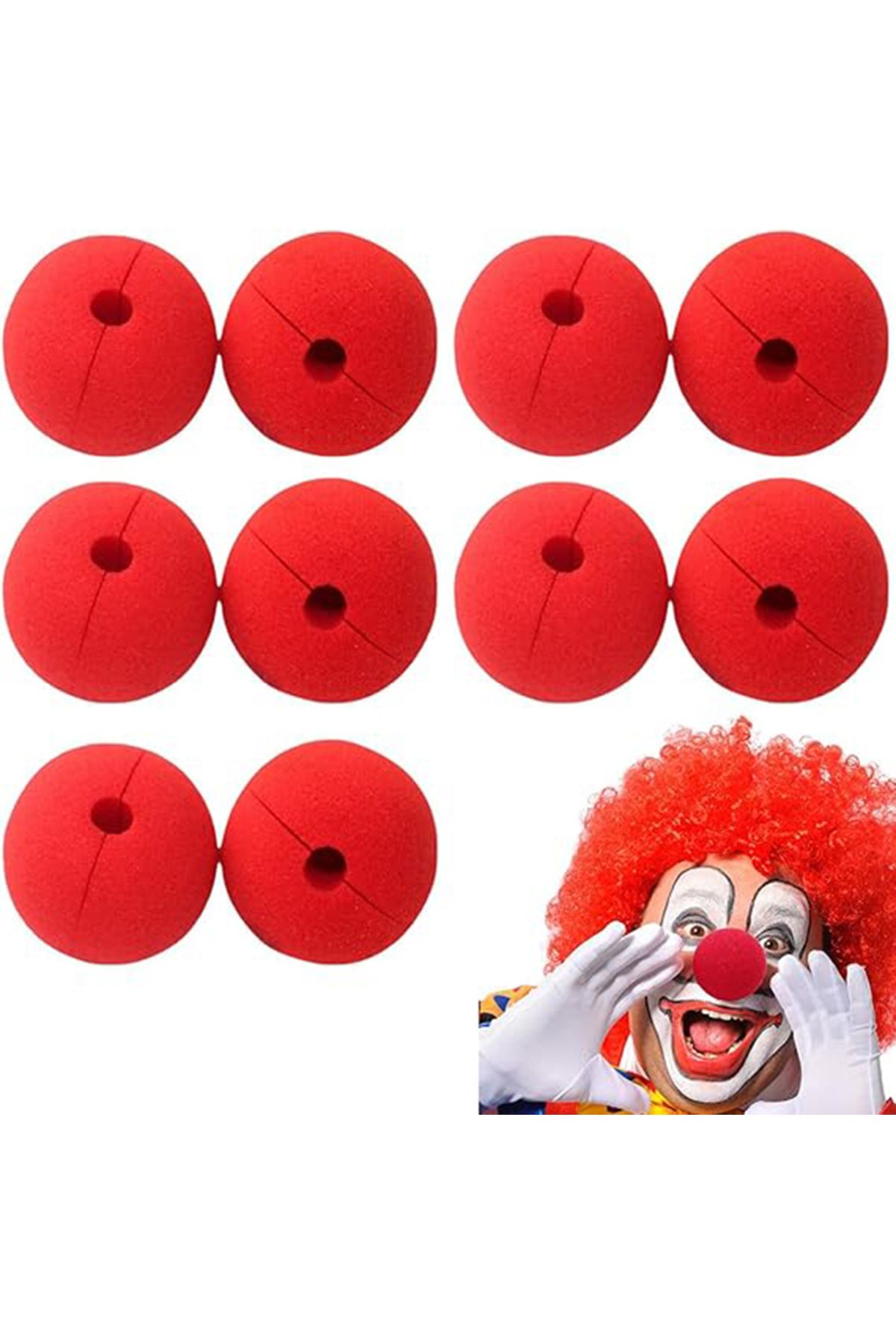 MR RZN STORE Kırmızı Renk Sünger Palyaço Burnu Takma Burun 10 Adet