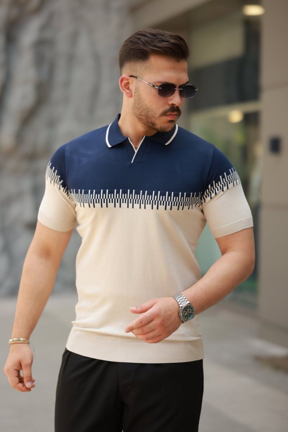 moda wanilia Erkek Hemşire Yaka çift Renk Kısa Kollu Tişört