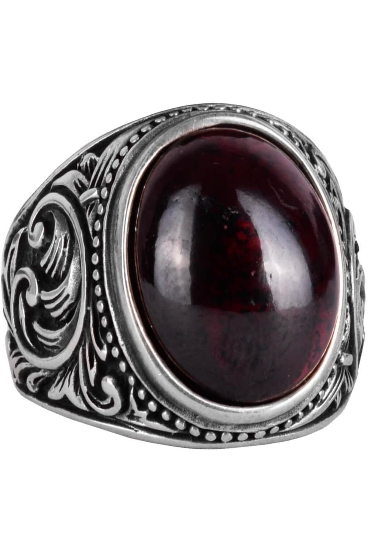 KAMBO 925 Ayar Katı Gümüş Erkek Yüzük, Gerçek Doğal Cabochon Garnet Taş Yüzük, Tasarım Gümüş Erkek Yüzük