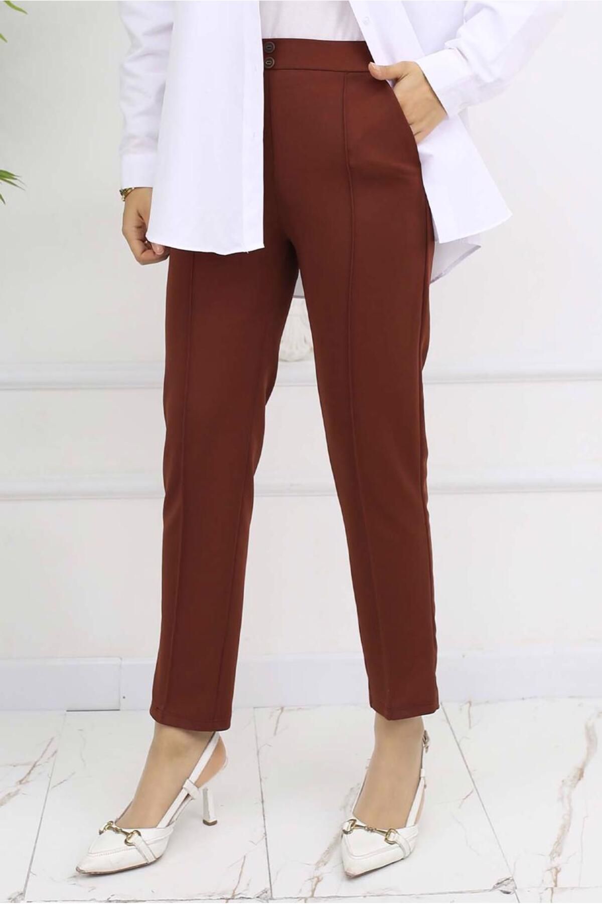 TRENDTESETTÜR KADIN KAHVE DAR PAÇA PANTOLON T 5403