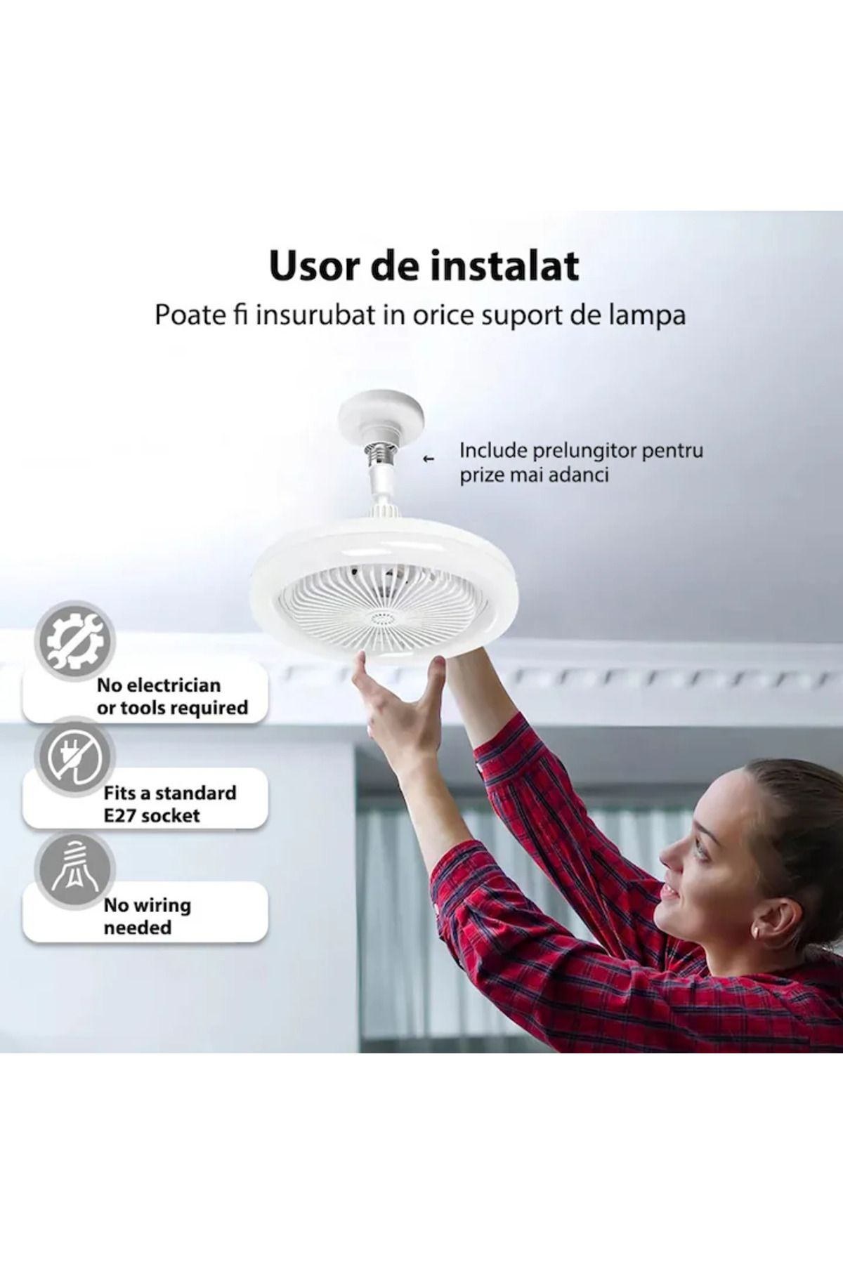 Generic-Ceiling fan, with remote control, 3 speeds, made of ABS, with ambient light, white 6