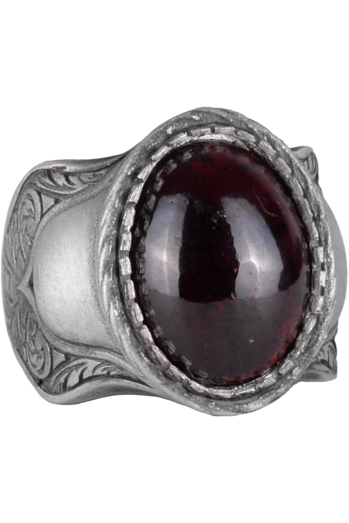 KAMBO Doğal Taş Yüzük, 925 Ayar Gümüş Yüzük, Cabochon Garnet