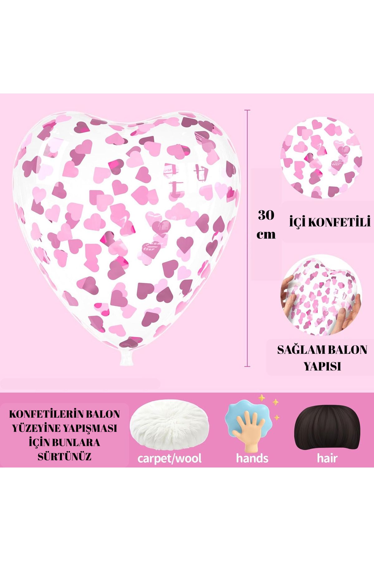 UVERTE 10'lu Kalp Şeklinde Şeffaf Balon - Çok Renkli Konfetili Doğum Günü ve Parti Balonu Seti