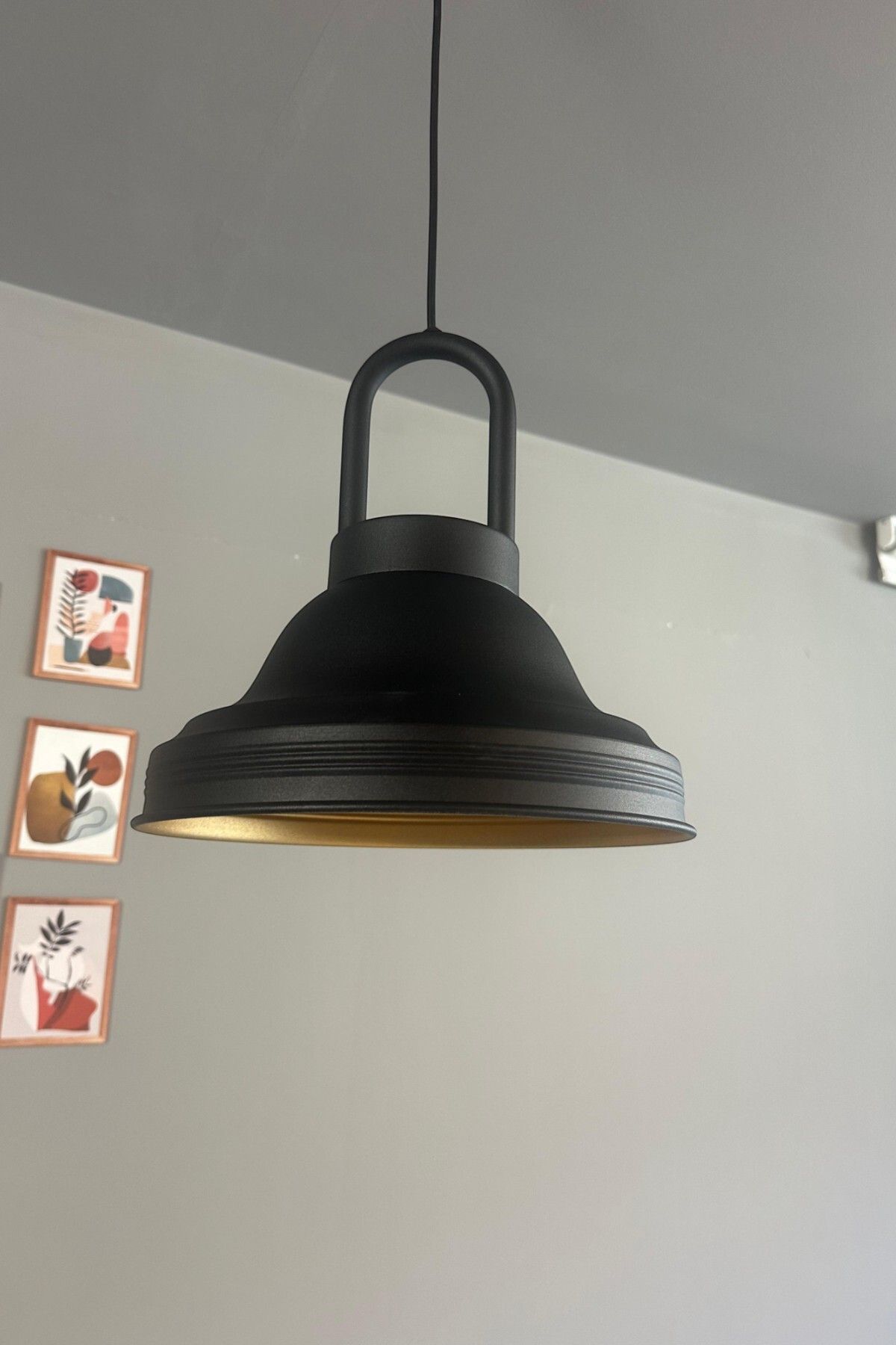Bamyum Ulmete Siyah Kilit Kafa Başlık Tekli Sarkıt Avize Salon Ofis Otel Restoran Avizeleri Vintage Tasarım