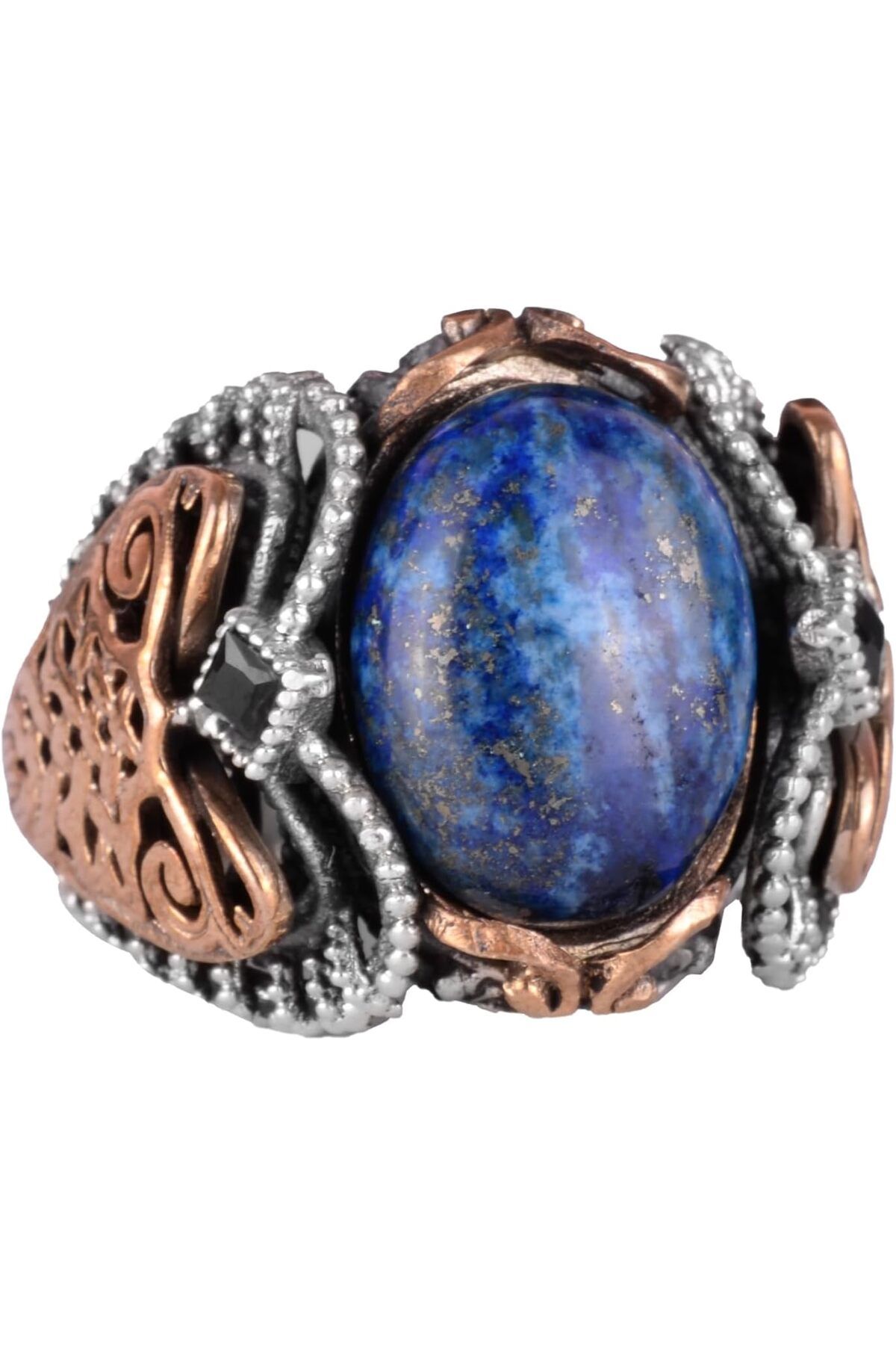 KAMBO 925K Katı Gümüş Erkek Yüzük, Doğal Lapis Lazuli Taş Yüzük, Bilgelik ve Gerçek Tasarımı
