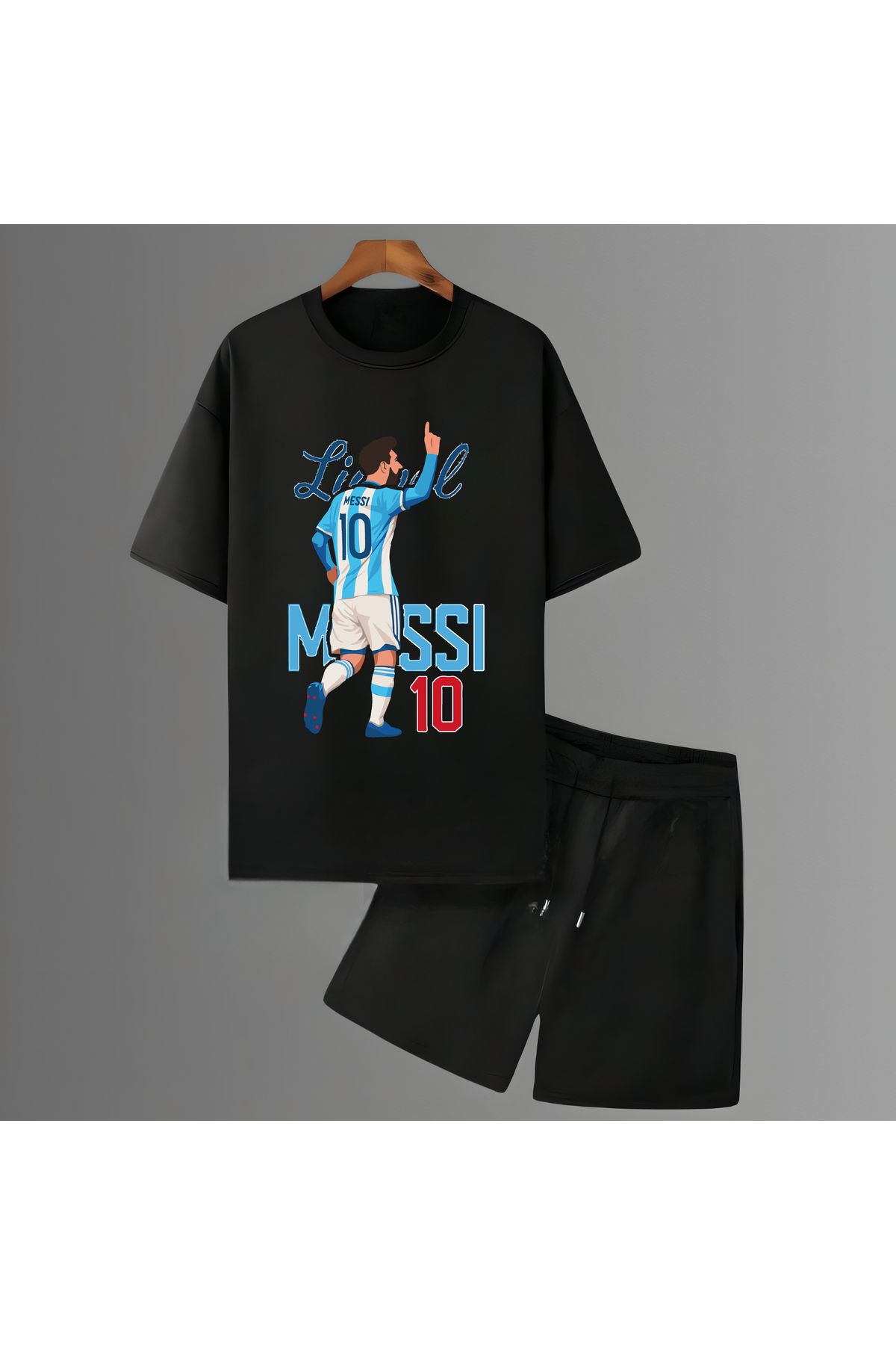 Biy Store Lionel Messi efsane karikatür futbol forma baskılı unisex kısa kollu erkek tişört kadın t-shirt şort