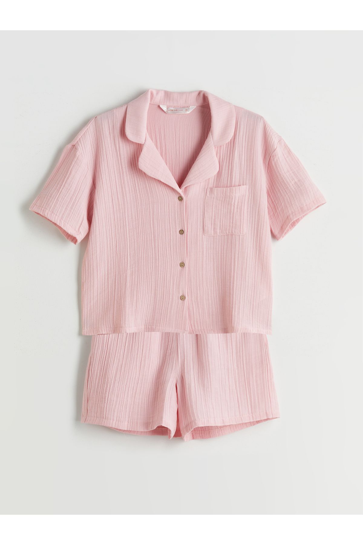 LC Waikiki Gömlek Yaka Dokulu Kadın Şortlu Pijama Takımı