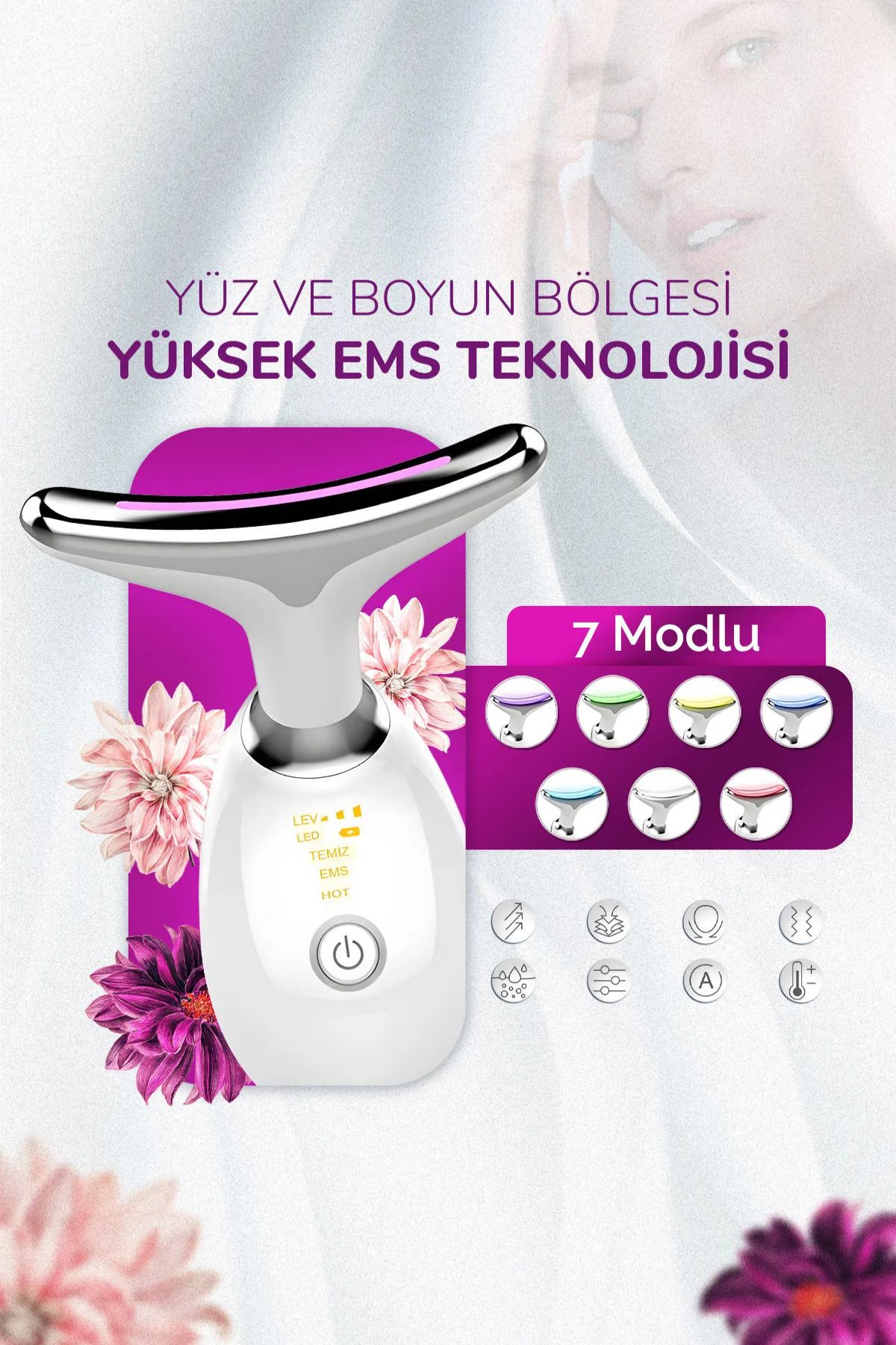 OBRAX Işık Terapisi Ems Güzellik Gıdık,Sarkma,Yüz Cihazı 7 Modlu Yüz İçin