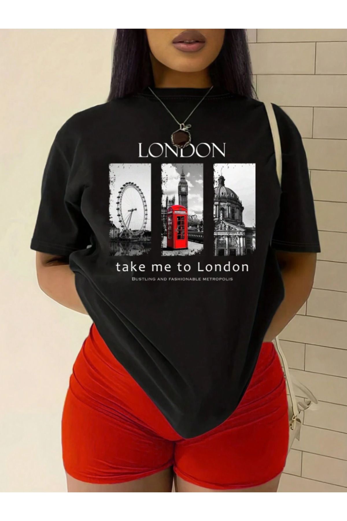 COHERENT Unisex Erkek/Kadın LONDON Özel Baskılı Oversize Pamuklu T-Shirt